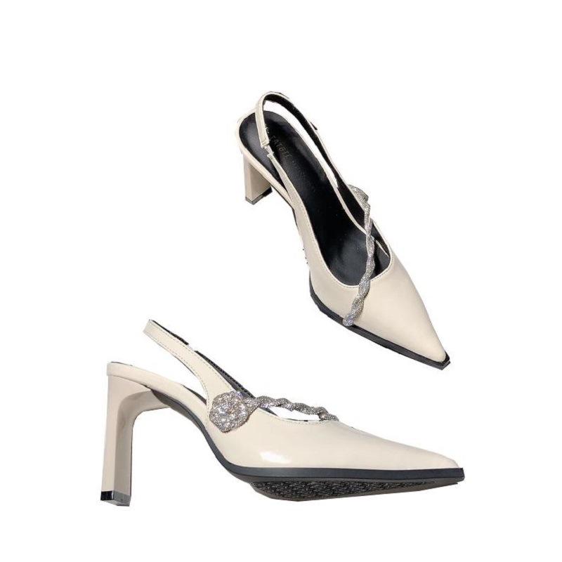 Celebrity Temperament High Heels Women'S Rhinestones Empty Small Leather Shoes With Skirts Wear High Heels Sandals