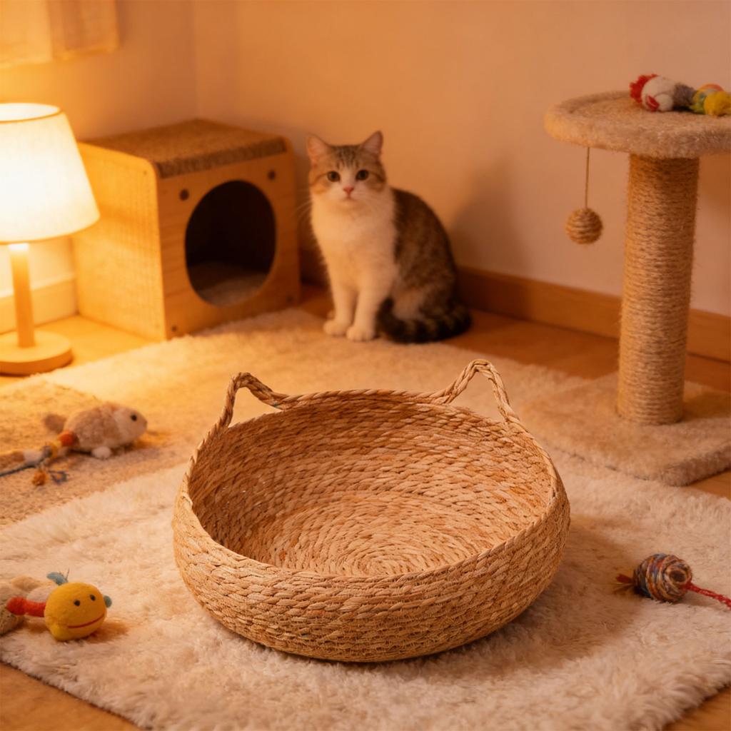 Grass Woven Cats House Soft And Durability Handwoven Cats Sleeps Basket For Indoor Use Providing Warmth