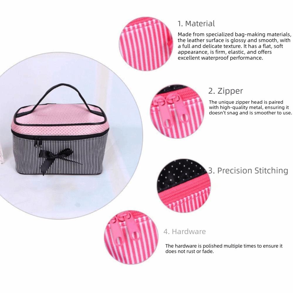 Fashion Portable Cosmetic Bag Bow Stripe Wash Organizer Handbag Make Up Bags Travel