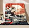 Japanese-Style Kanagawa Wave Design Throw Blanket Flannel, Digital Print, Non-Woven, All-Season Country-Rustic Cartoon Themed