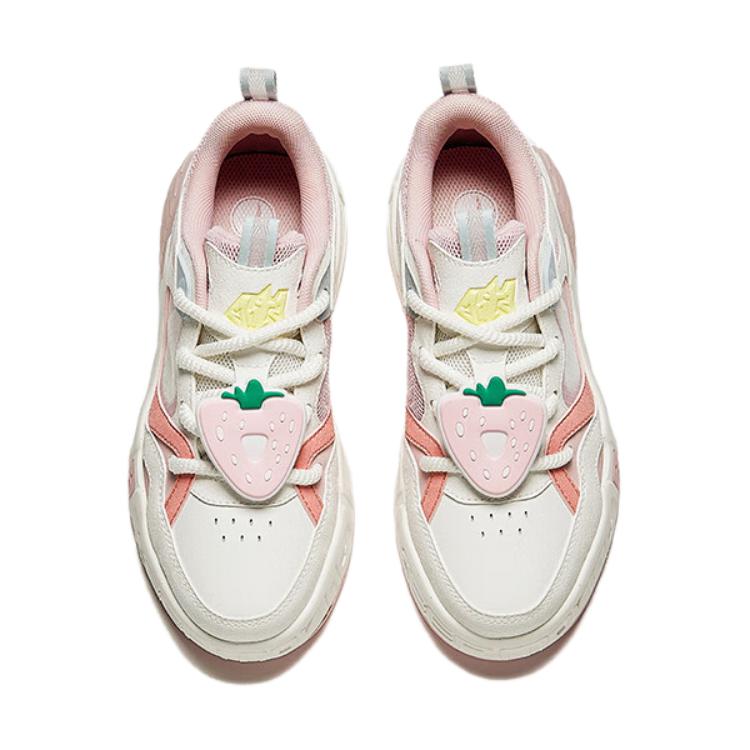 Anta Kids Fabric Comfortable Personalized Non-Slip Wear-Resistant Low-Top Skate Shoes Kids Sneaker White Pink 322438010-1