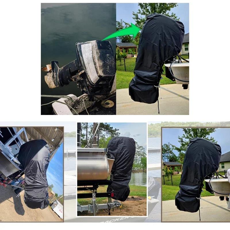 420D 6-225HK Yacht Full Påhengsmotor Motormotor Båtdeksel Anti UV Støvtett Deksel Marine Motorbeskyttelse Vanntett Svart