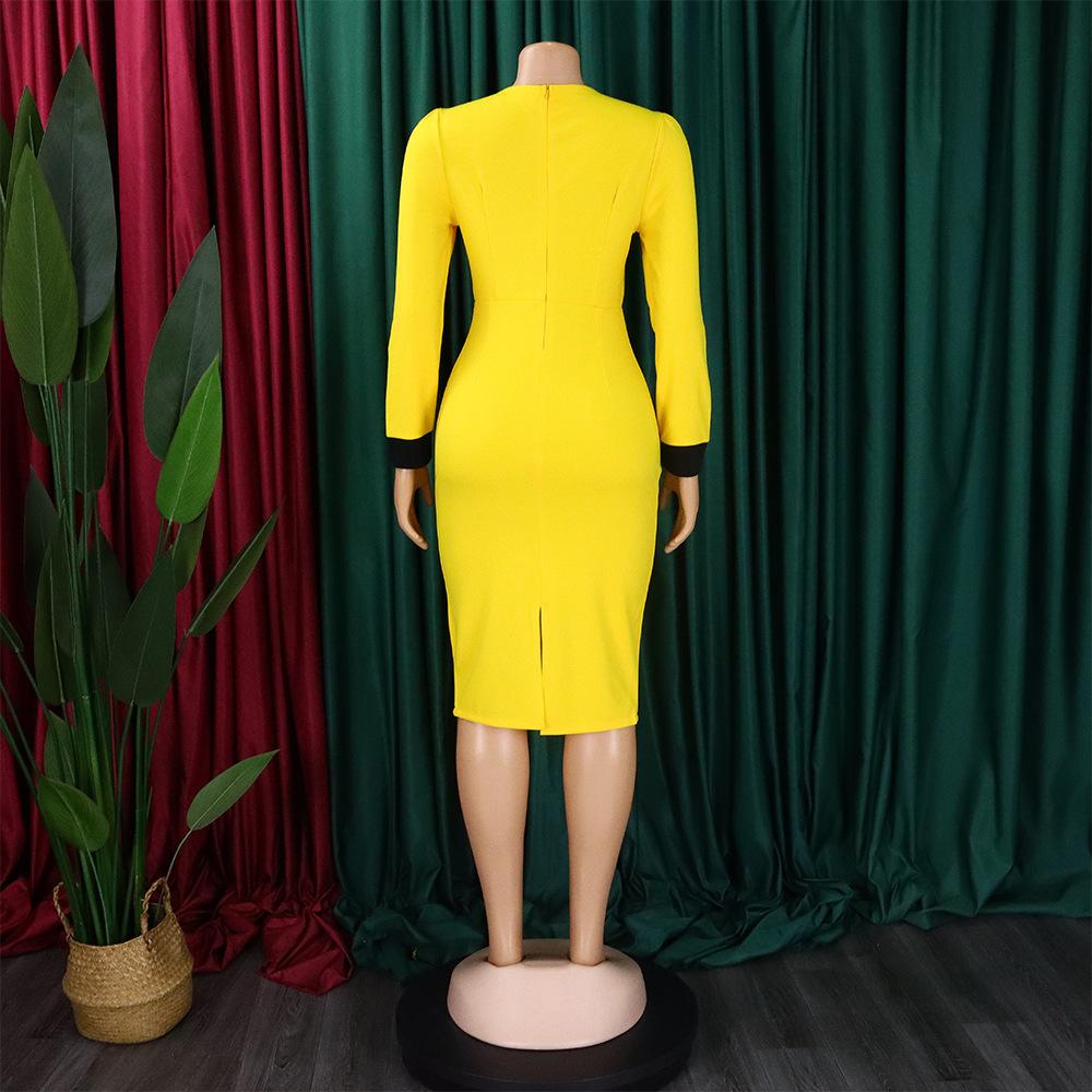 YYFS Women's Fashion Spring Fall Solid Color Print Long Sleeve O-Neck High Waist Casual Dresses
