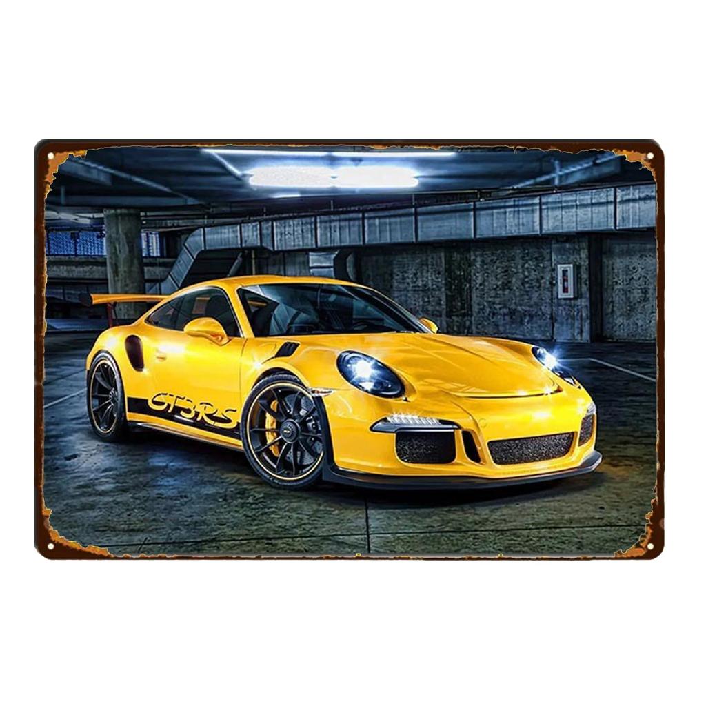 Sports Car Racing Poster Rust Shabby Tin Sign Art Decor Garage Bar Man Cave Signs Decorative Plaques Wall Metal Tin Plate Sig