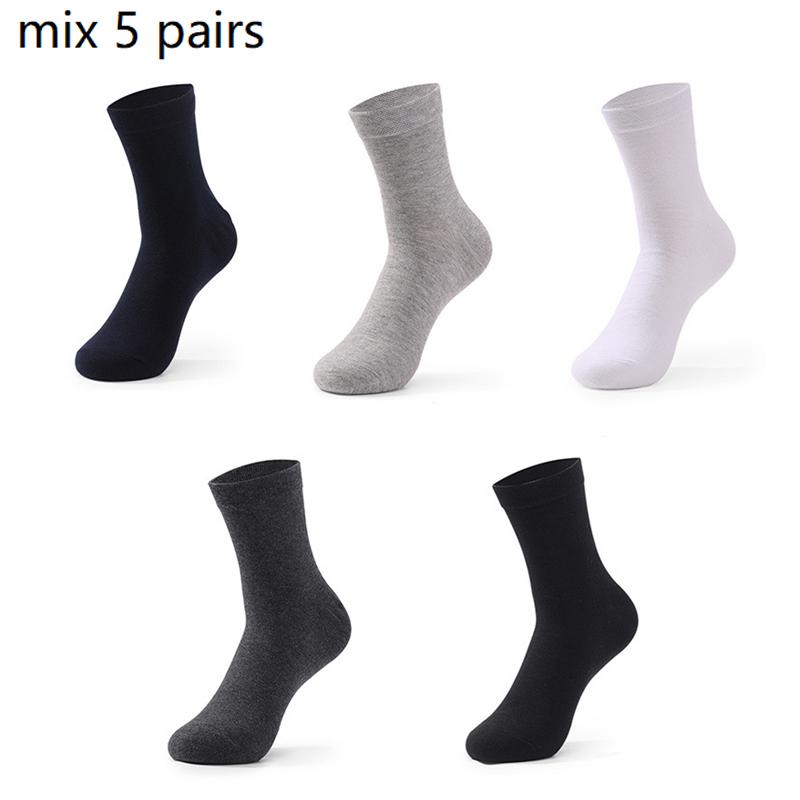 Men's 5 Pairs Mid-Calf Socks All-Season Soft Cotton Business Breathable Moisture-Wicking Solid Color Comfortable Premium Quality