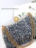 Pearl Sequin Crossbody Bag: Elegant European & American Style, Double Chain, Solid Color, Luxury Shoulder Evening Accessory