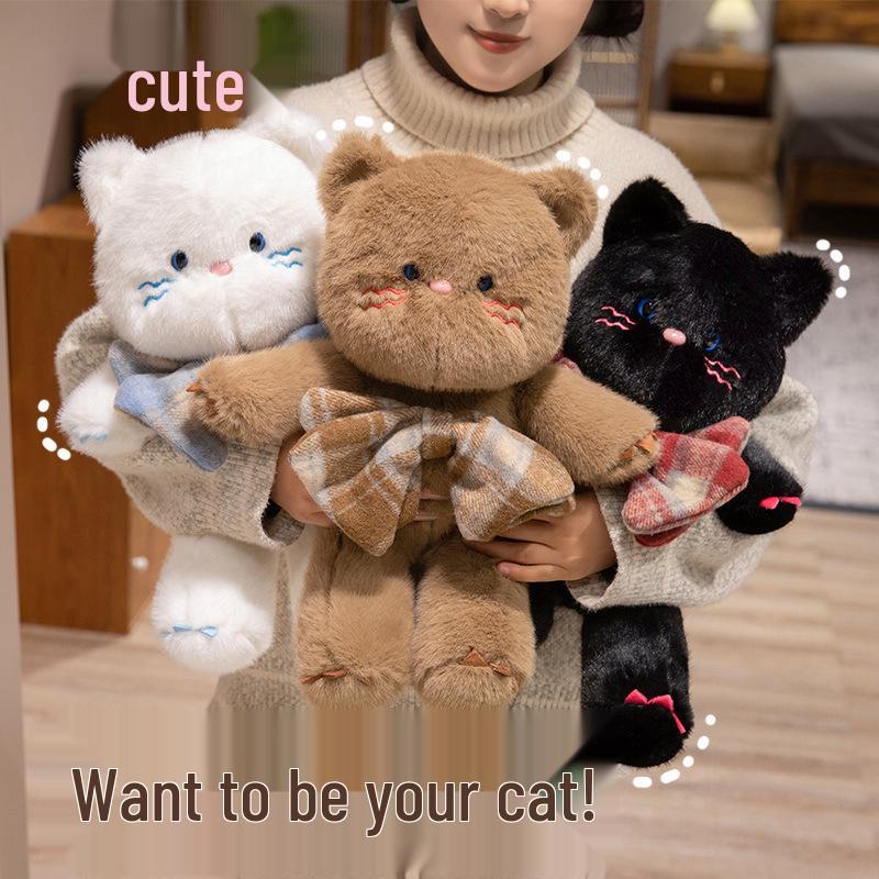 Adorable Bowknot Cat Plush Doll - Comforting Companion Toy for Girls
