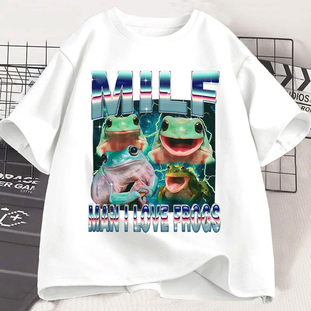 MILF Man I Love Frogs Funny Frog Meme Graphic T Shirt Vintage T-shirts Women Short Sleeve T-shirt Graphic T Shirts