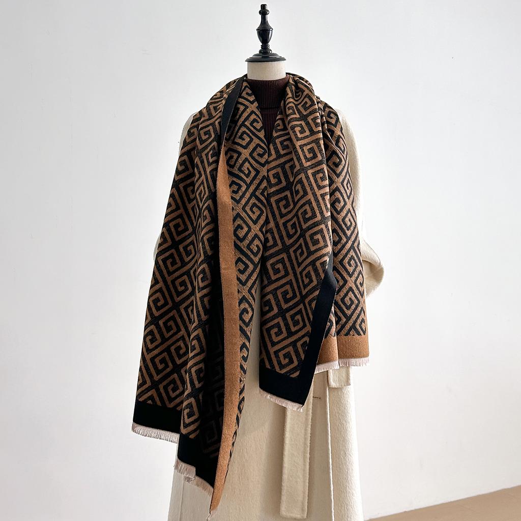 Women Winter Luxury  Imitation Cashmere Scarves Thick Warm Plaid Jacquard Soft Female Coldproof Bufanda Shawl Scarf