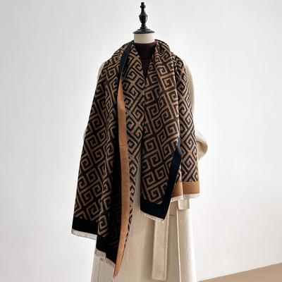 Damenmode Faux Kaschmir Winter Schal Mit Vintage Print Und Quasten Weicher Warmer Schal Für Den Täglichen Gebrauch Elegantes Wickeltuch Geeignet