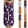 Damen Casual Locker Geschnittene Weite Hosen mit Halloween Print, Elastischer Bund mit Kordelzug für die Feierparty