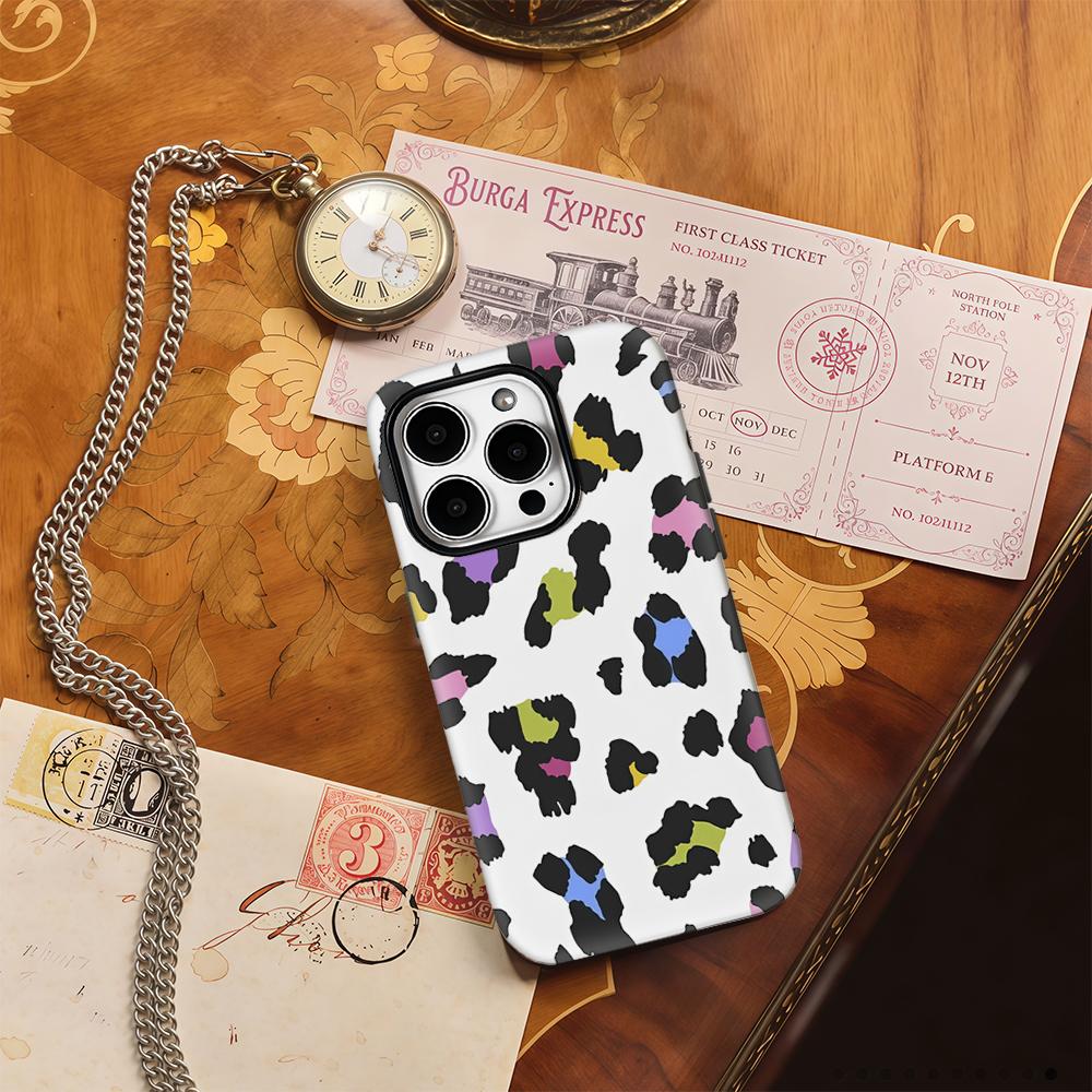 Colorful Leopard Spots Phone Case for IPhone 17AIR 16E 16 15 14 13 12 11 17 Pro Max Plus Double-layer Back Cover