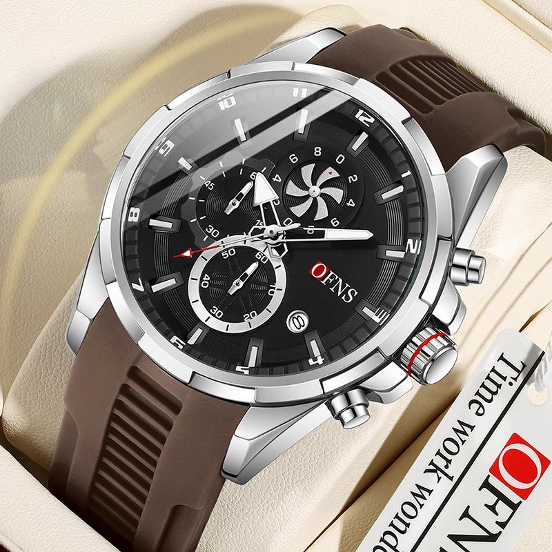 Quartz hodinky Multifunkční šestijehličkové tříoké chronograf Quartz hodinkový kalendář Pánské obchodní hodinky