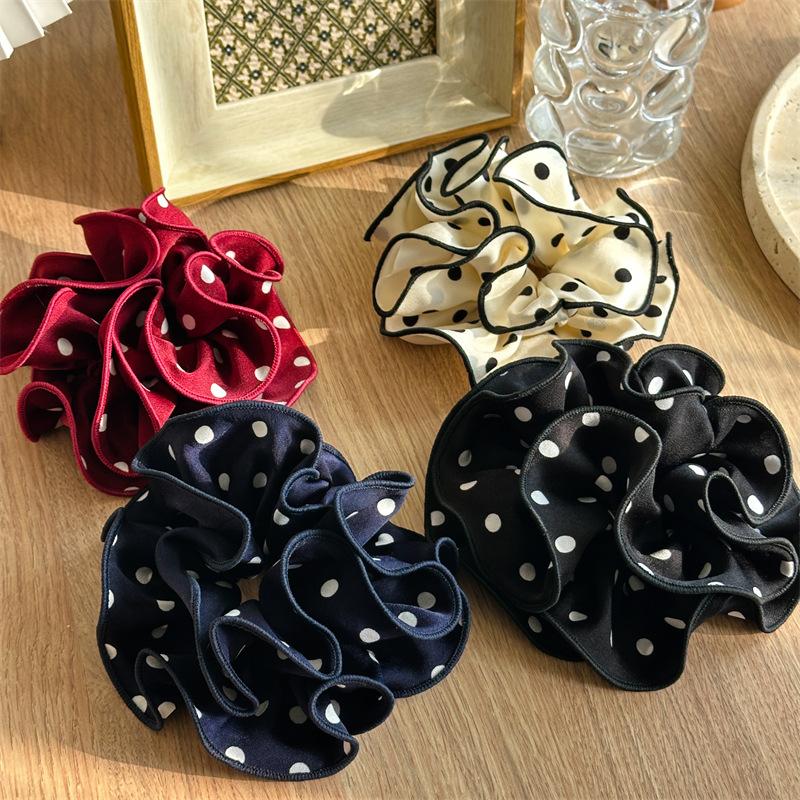 Retro Polka Dot Scrunchies Large Hair Elastic for Women Aesthetic Fashion Ponytail Holder Styling
