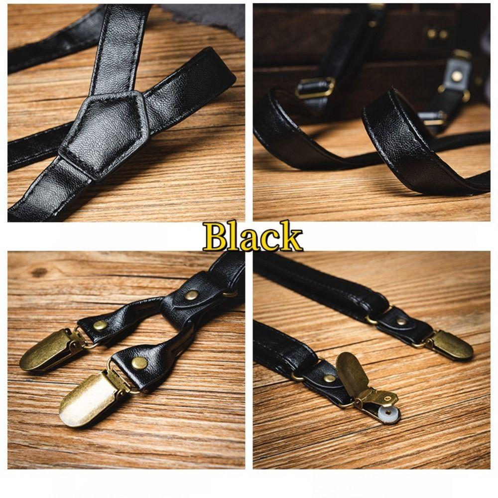 Brown Leather Suspenders Black Suspender Clip Simple Suspenders for Men  Gift