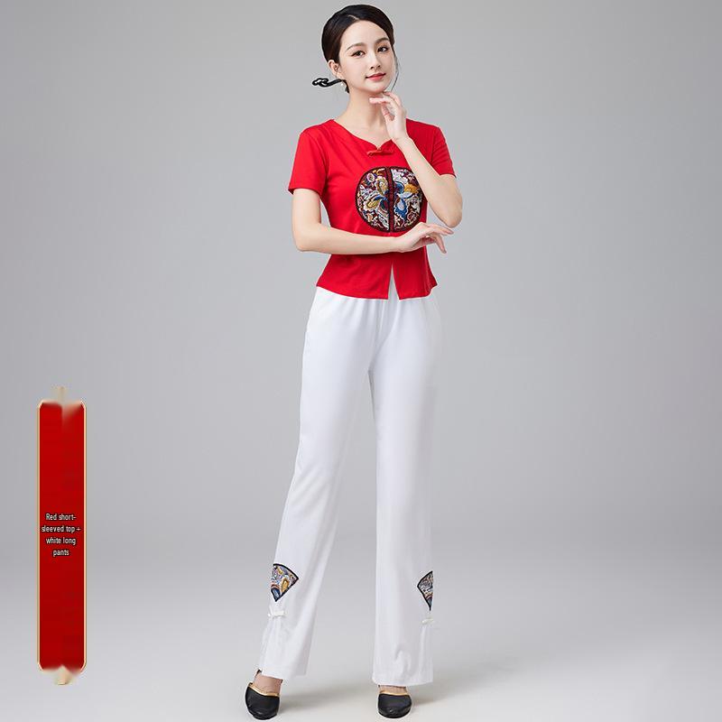 2024 Women's Chinese Style Dancewear: Short Sleeve Fitness Casual Top