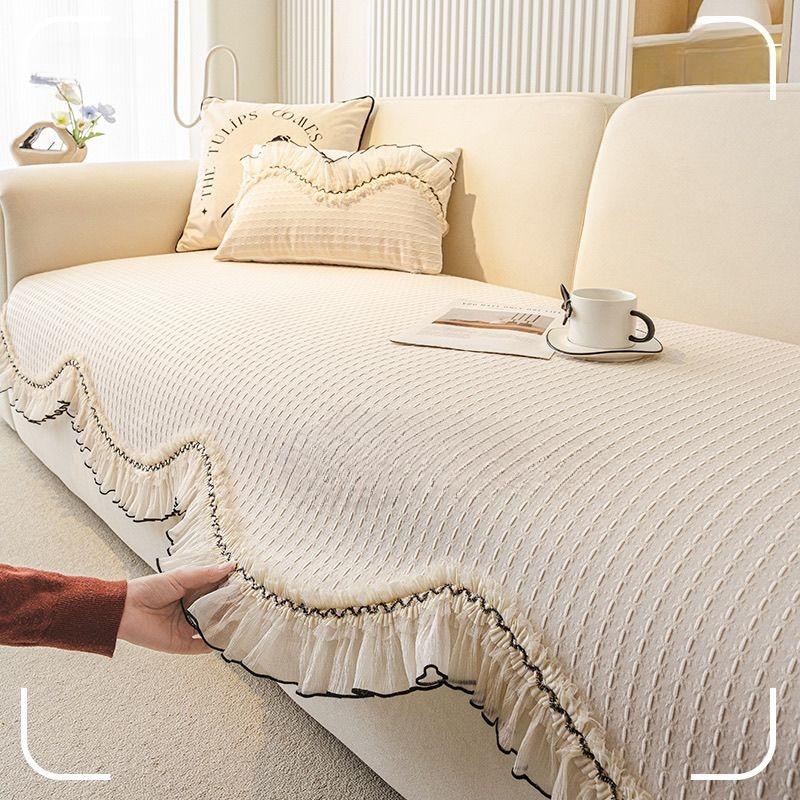 2025 New French Cream Style Lace Shaped Sofa Cushion Four Season Universal Irregular Non Slip Cushion Premium Feel Cover Cloth
