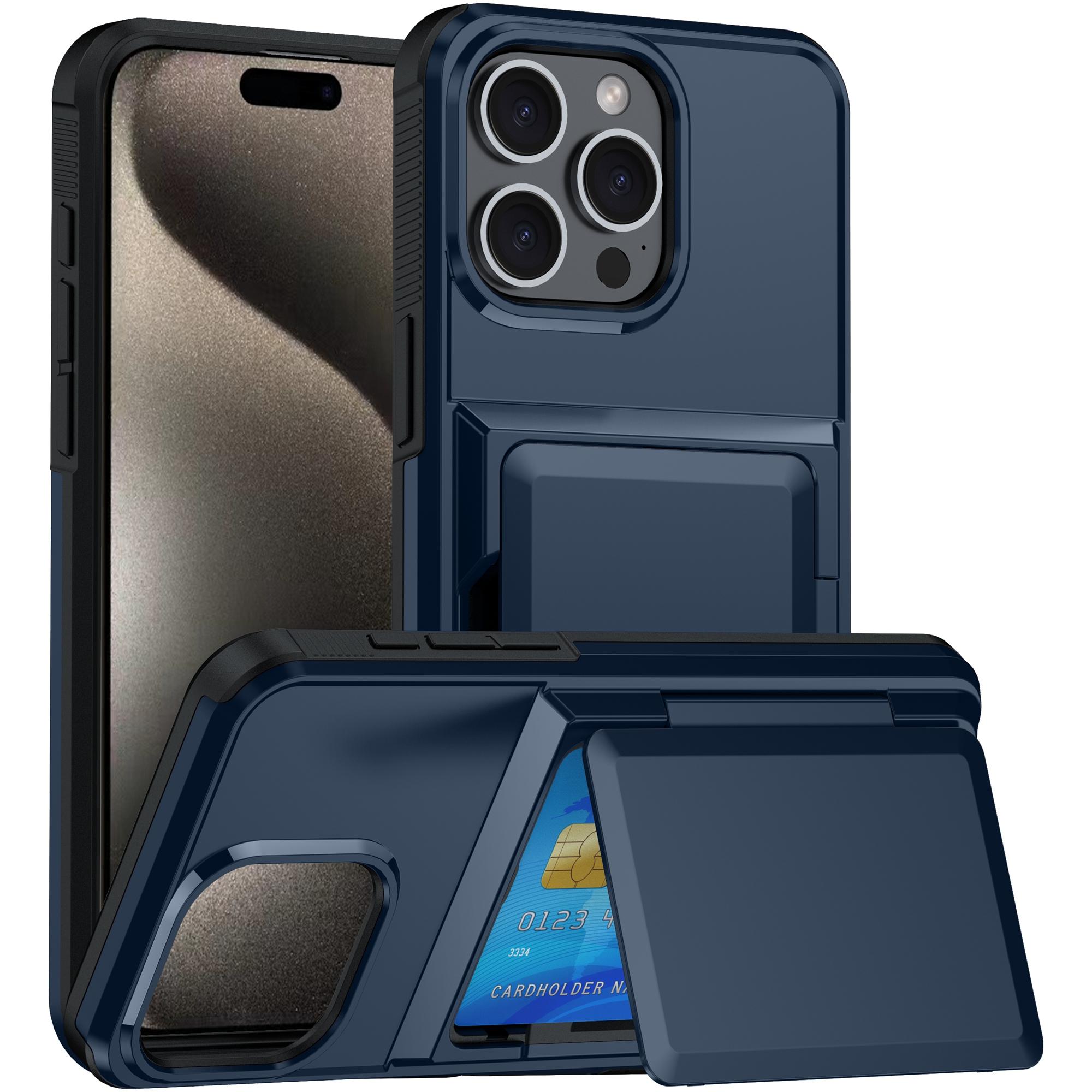 

For iPhone 14 Pro Max Cases Card Slot TPU+PC Kickstand Phone Case Blue