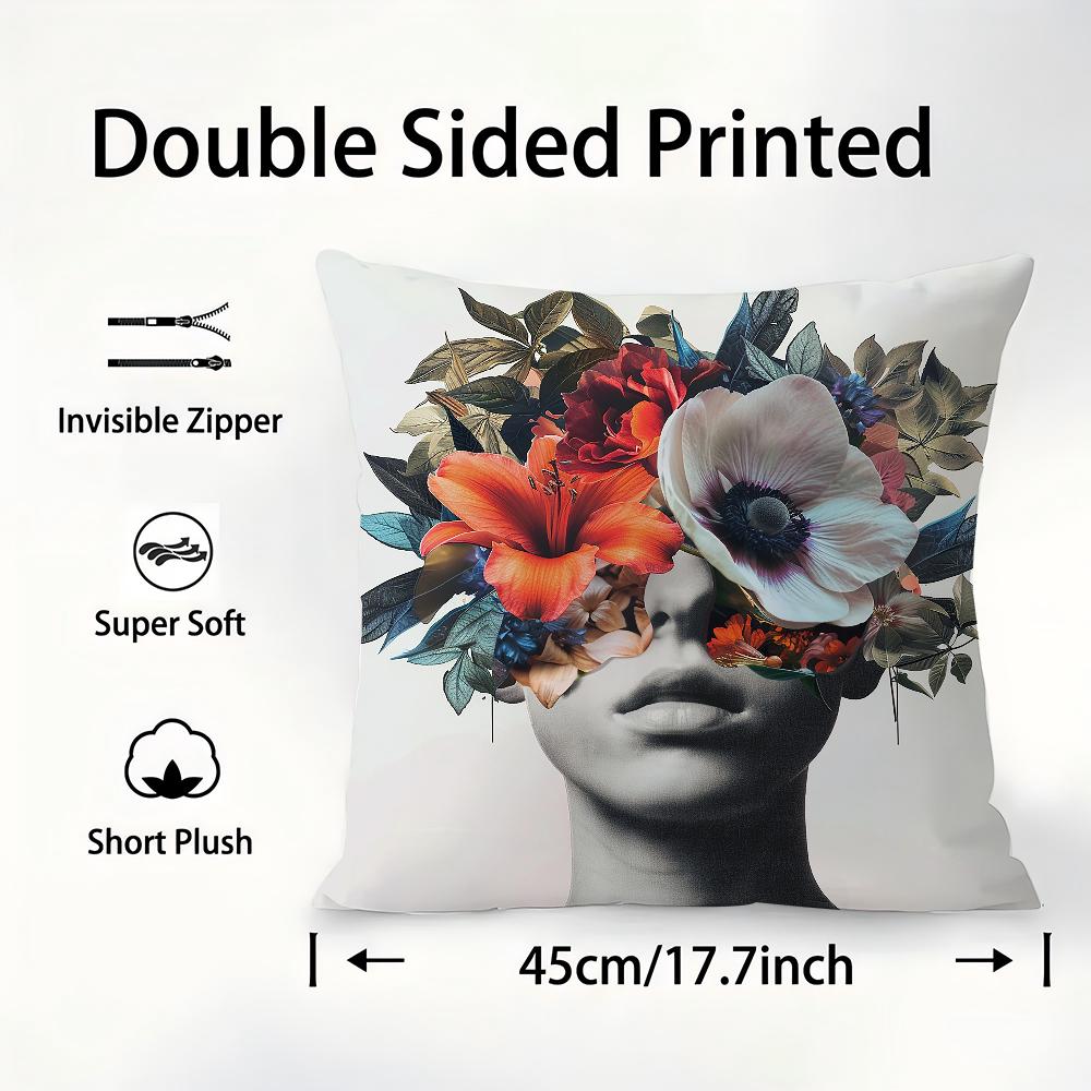 Female Painting Pillow Case Plush Fabric Soft Pillowcase Double Sided Print Sofa Cushion Cover Throw Pillow Cover