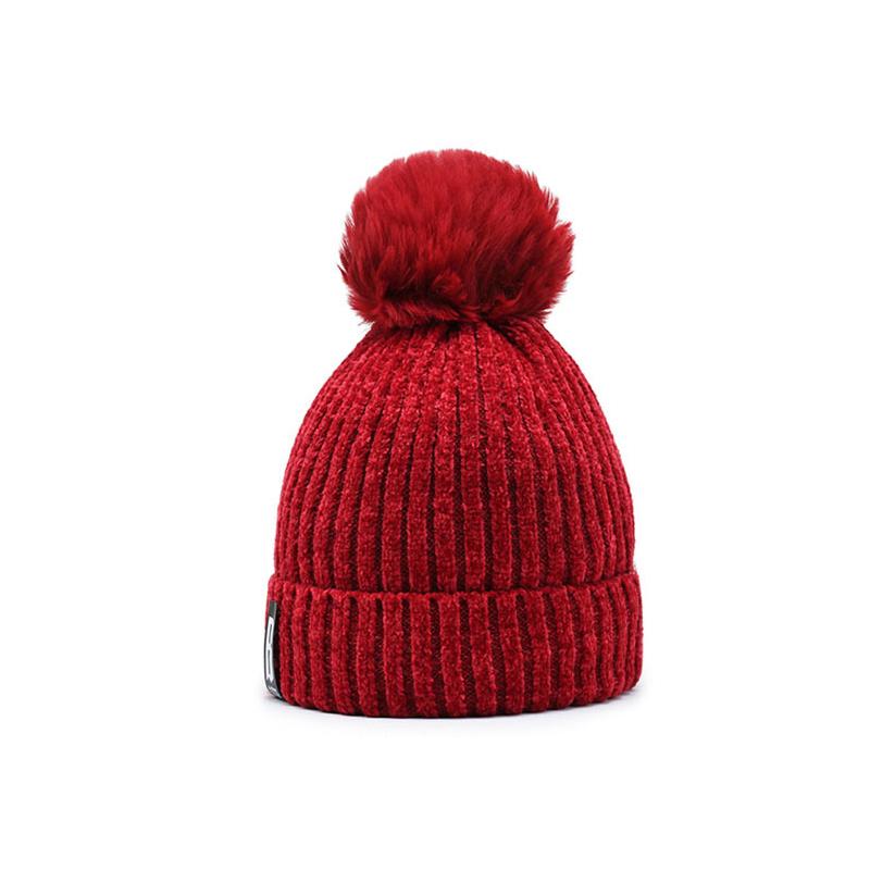 Wintermützen für Damen Dickere Strickmützen Chenille-Bommel Strickmütze Mädchen Herbstmützen Fleecegefütterte Wärmere Mütze Lässige Mütze