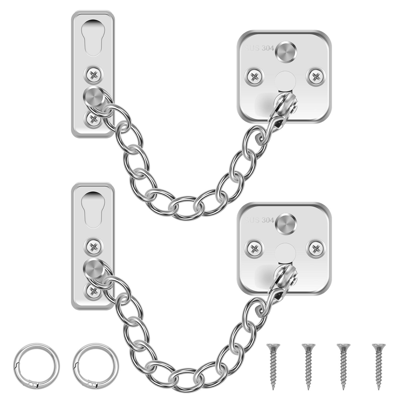 

2 Pcs Door Chain Lock Stainless Steel Security Chain Guard With Adjustable Ring Anti Theft Press Lock Heavy Duty Home Door Latch