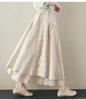 Japanese Mori Girl Linen Half Skirt: Women's Elastic Waist, Heavy Embroidery, Mid-Length A-Line Design.