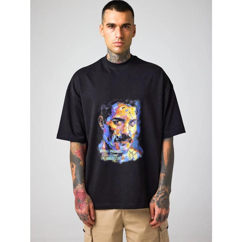 

Белая футболка с абстрактным портретным принтом Кто хочет жить вечно Графическая футболка Повседневная одежда XXXXL чёрный