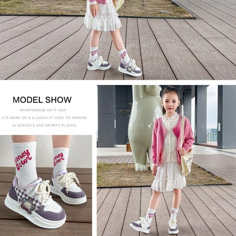 Autumn and Winter Girls' Fleece-lined Warm Sports Shoes Fashionable Double-cotton Shoes Children's Casual Sneakers
