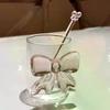 Pink Bow Glass Coffee Spoon Long Handle Heat Resistant Teaspoon For Dessert Milk Tea Stirring Household Kitchen Tool