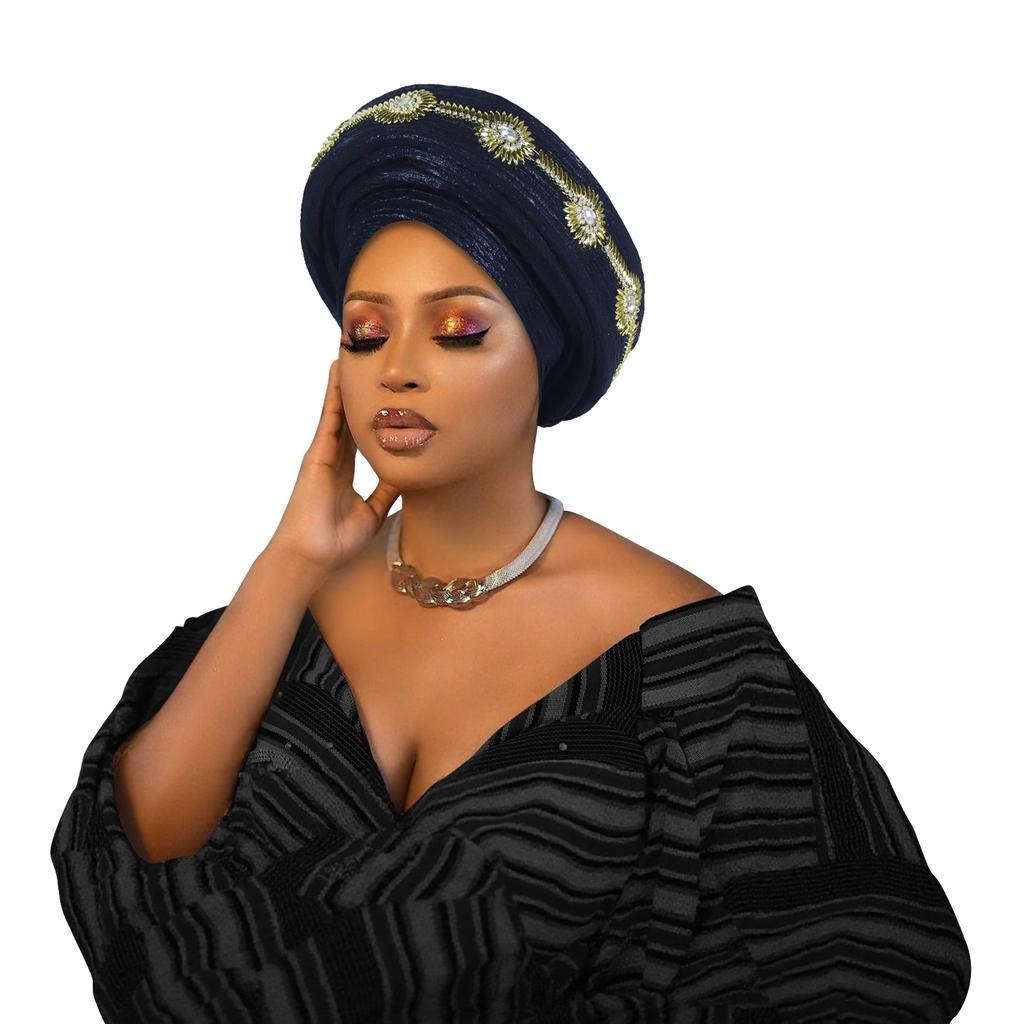 Multi Layer Turban Hat for Women Already Made Autogele Headtie African Female Head Wraps Bonnet
