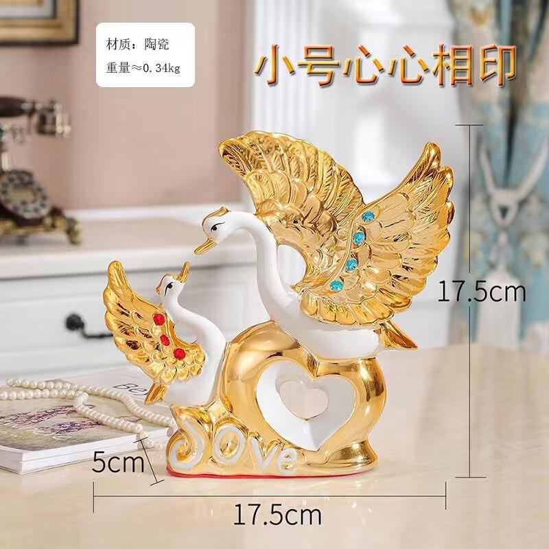 Gold-plated Swan Wedding Gift Ceramic Vase Ornaments Home Furnishing Decoration Crafts Livingroom Creative TV Table Figurines