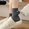 Ladies Autumn and Winter Vintage All Match Solid Color Hemp Pattern Micro Pressed Shell Buckle In The Tube Pile Socks