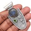 Pendant Silver  Peridot Labradorite Gemstone Jewelry Sterling 2.5" Fiery