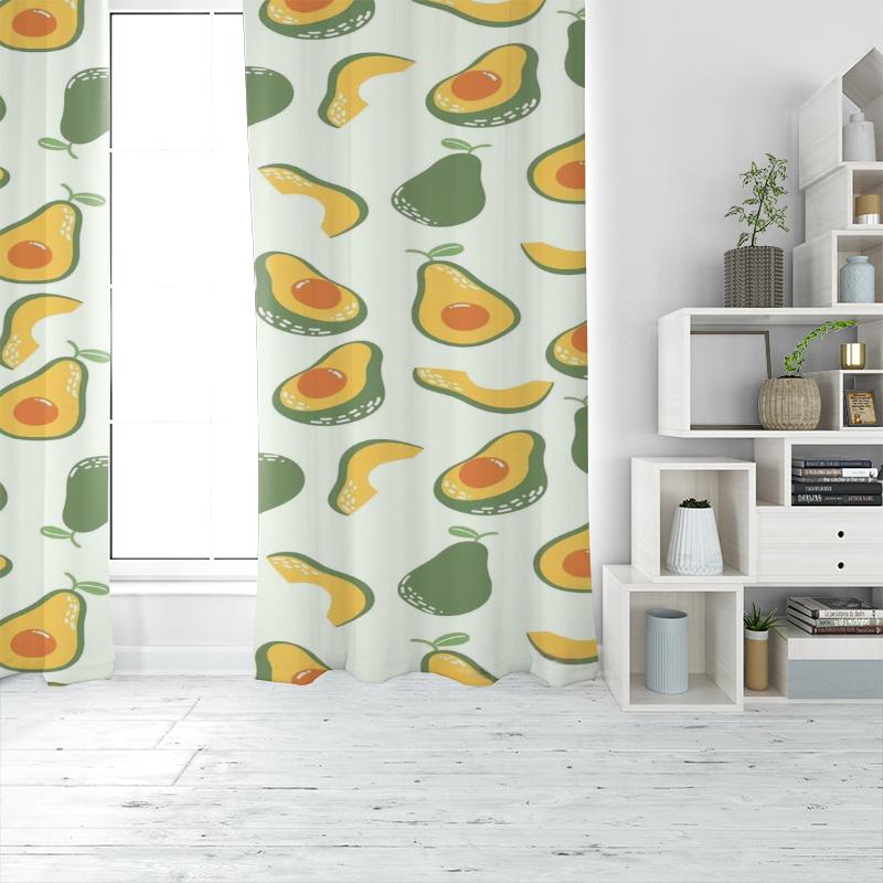 2 Stück - Cartoon-Frucht Birne Druck Vorhang, 100% Polyester Material, geeignet für Schlafzimmer Vorhänge und Wohnzimmer Dekoration