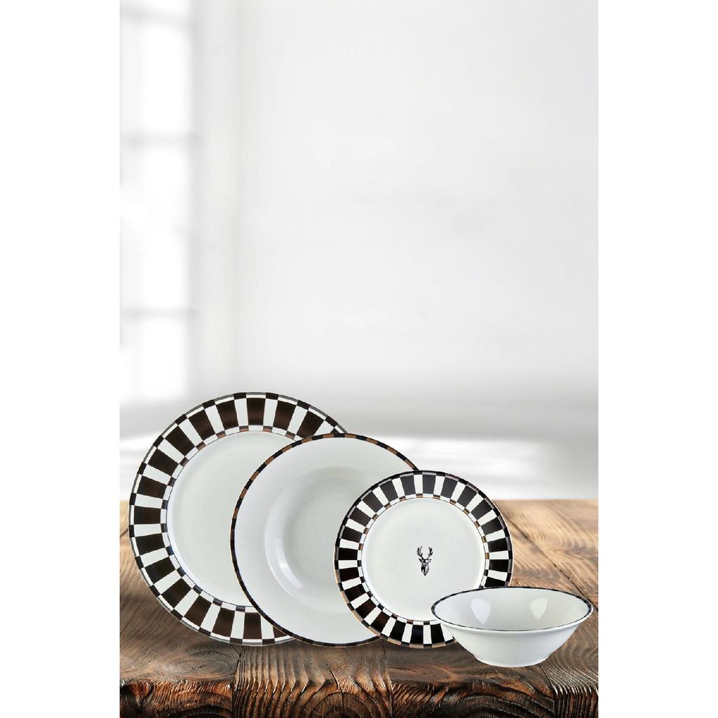 Aries Black 24 Piece Porcelain Dinner Set For 6 People