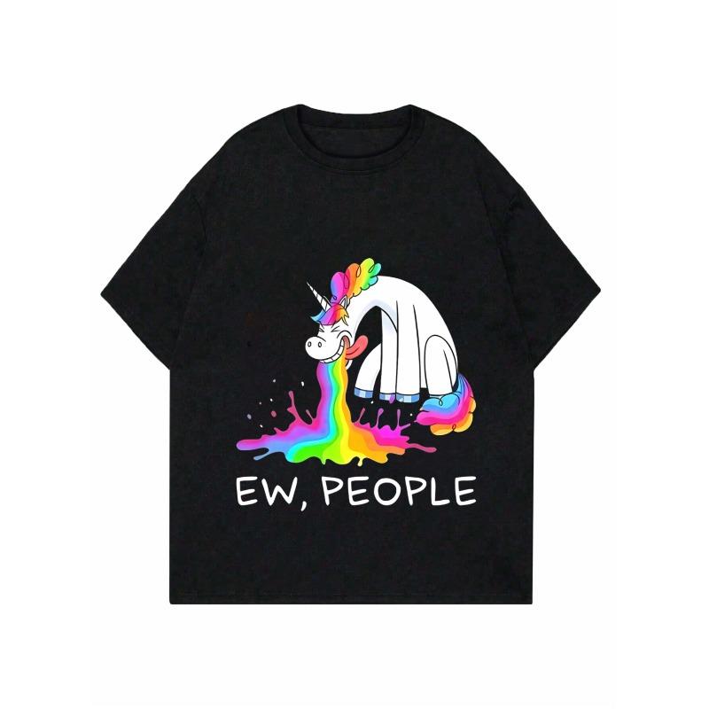 Unicorn T Shirt Black Rainbow Unicorn Vomiting Graphic Ew People Print Casual Summer Top Women Fashion Trendy Tee For Daily Wear Party Outing