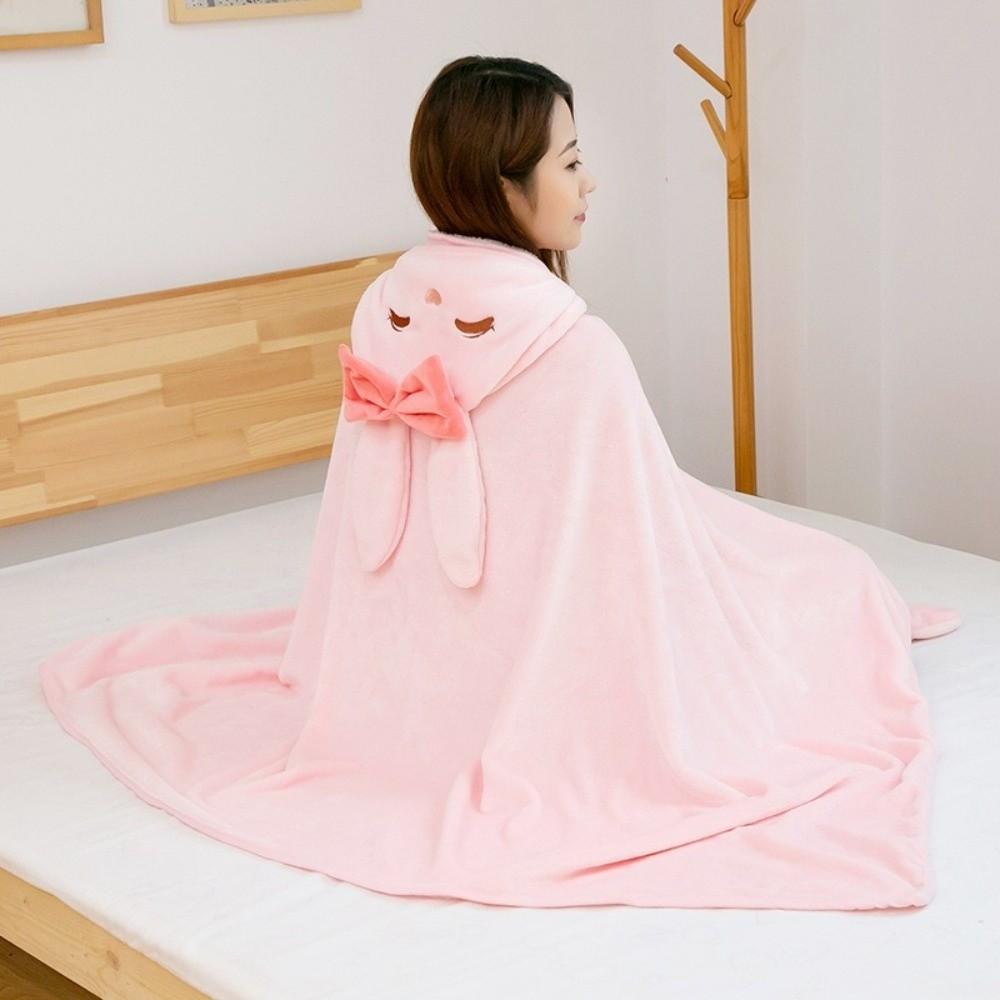 Versatile Warm Hooded Nap Blanket Cozy Soft Air Conditioning Blanket Cartoon Folding Kawaii Cloak Travel