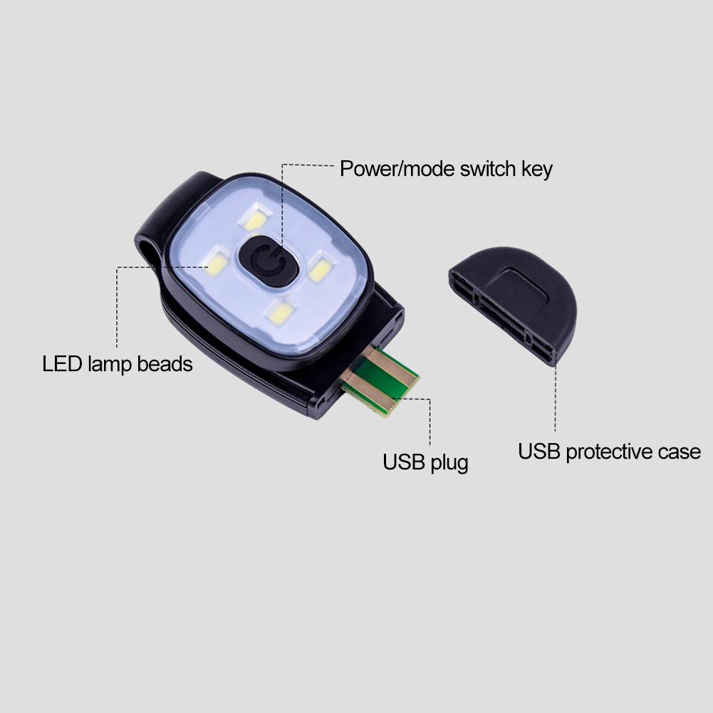 Outdoor Sports LED Clamp Lamp Cap Belt Flashing Clamp Light Mini Emergency Warning Light USB Charging For Fishing Hiking Running