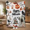 Halloween Style, Nap Blanket Small Throw Blanket, Happy Halloween Pumpkin Ghost Crow Haunted House Pattern, Soft Fabric Digital Print, Living Room Bed