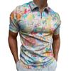 Vibrant Print Short Sleeve Zip Neck Polo, Casual Daily Top