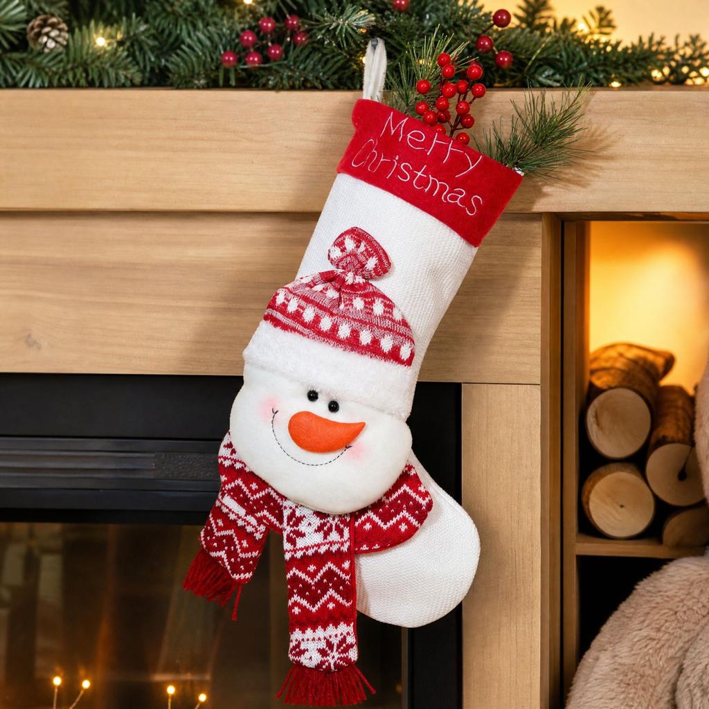 Christmas Stocking 3D Big Hanging Ornament Bag - Kids Party Gift and Candy Bag