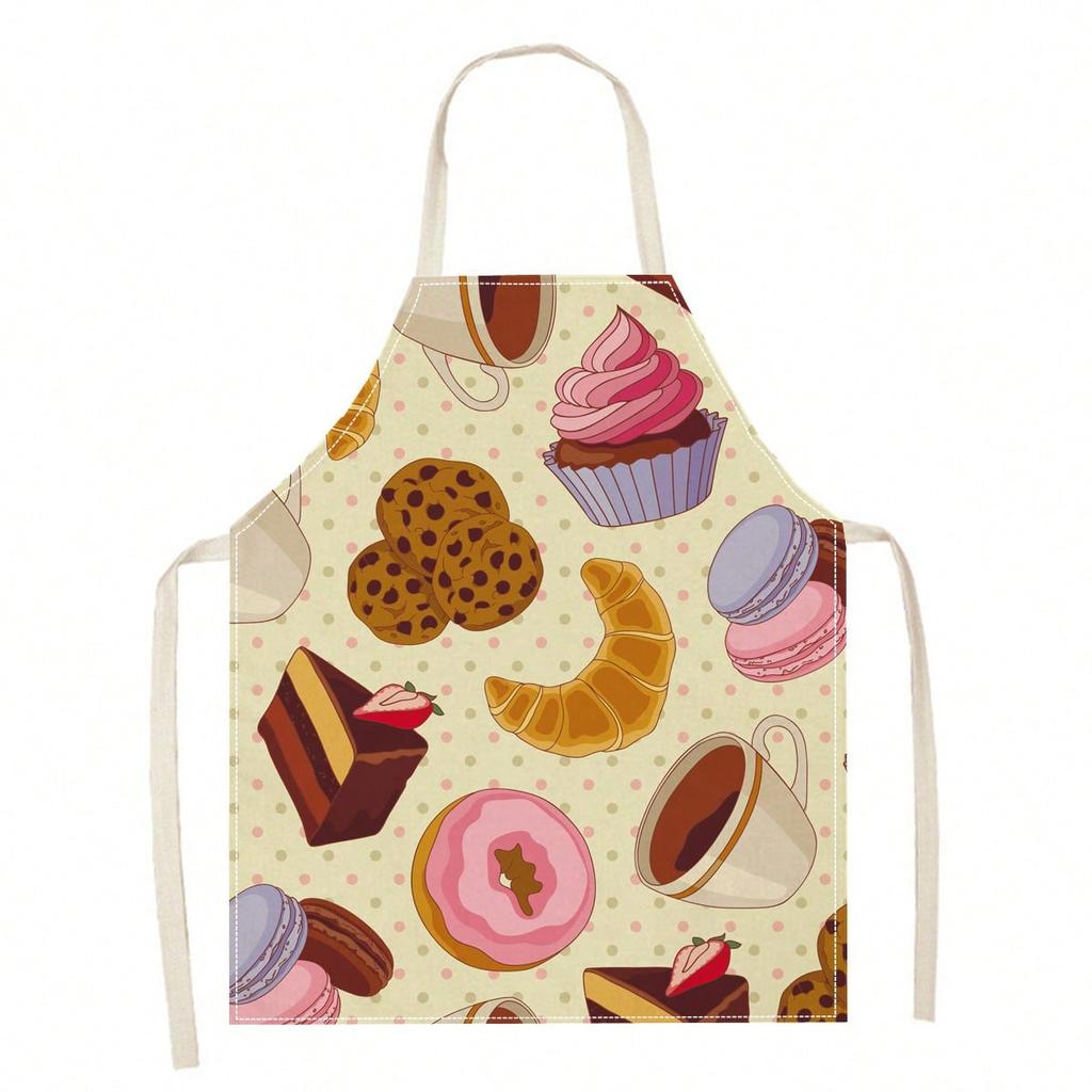 Cute Food Print Apron, Cartoon Baking Pastry Kitchen Bib, Sweet Fruit Ice Cream Cooking Apron, Novelty Gift for Women