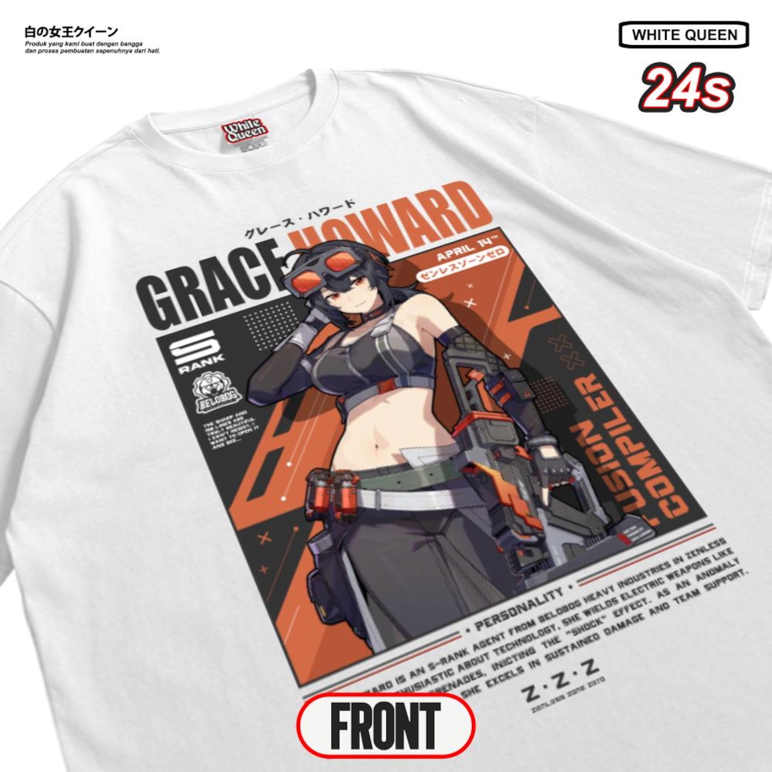 Zenless Zone Zero Grace Howard T-Shirt – Anime Game Graphic Tee, Unisex Cotton Shirt S