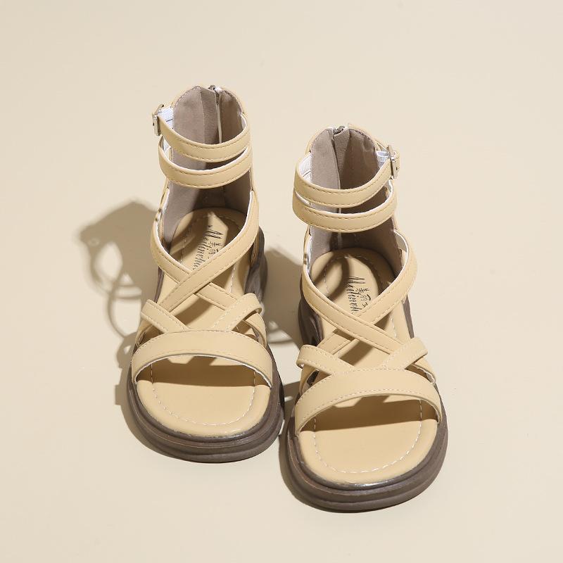 

High-top sandals fairy wind girl 2025 new summer versatile cool boots flat bottom casual simple hollow Roman shoes tide 40 світло-жовтого кольору