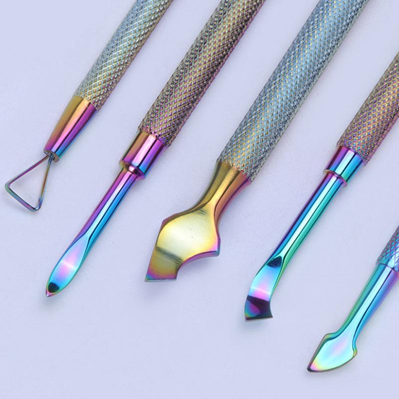Spingicuticole in Acciaio Inossidabile Arcobaleno Pinzetta Lime per Unghie Rimozione Smalto Gel UV Cura Manicure Strumento Pulisci Solco
