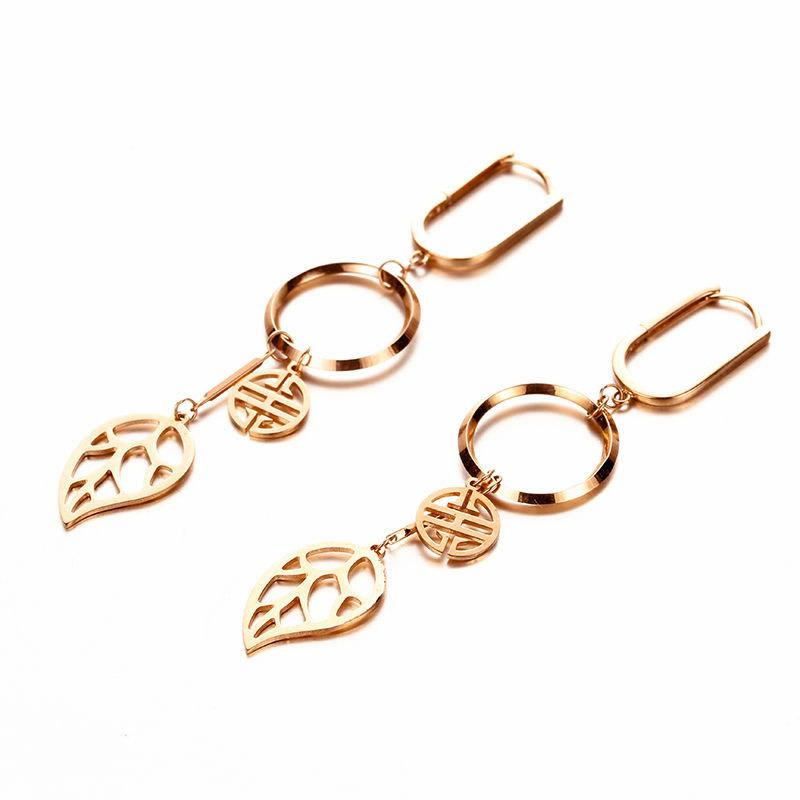 Exquisite Rose Gold Plated Purple Gold Russian Shiny Leaf Earrings Classic Versatile Elegant 585 Ear Buckle Earrings