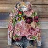 Damen Vintage Böhmischer Blumen-Hoodie Lässiges Langarm-Kapuzensweatshirt mit Tasche Übergroßer Blumen-Kunstdruck Pullover Tops