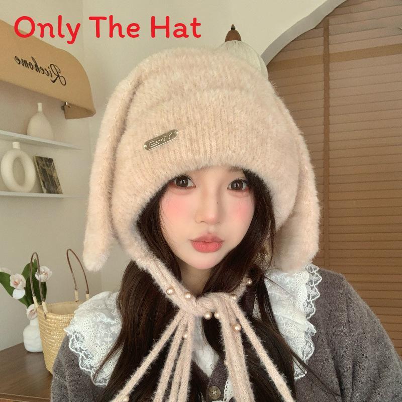 Winter Plush Bunny Ear Beanie With Knit For Girls And Kids