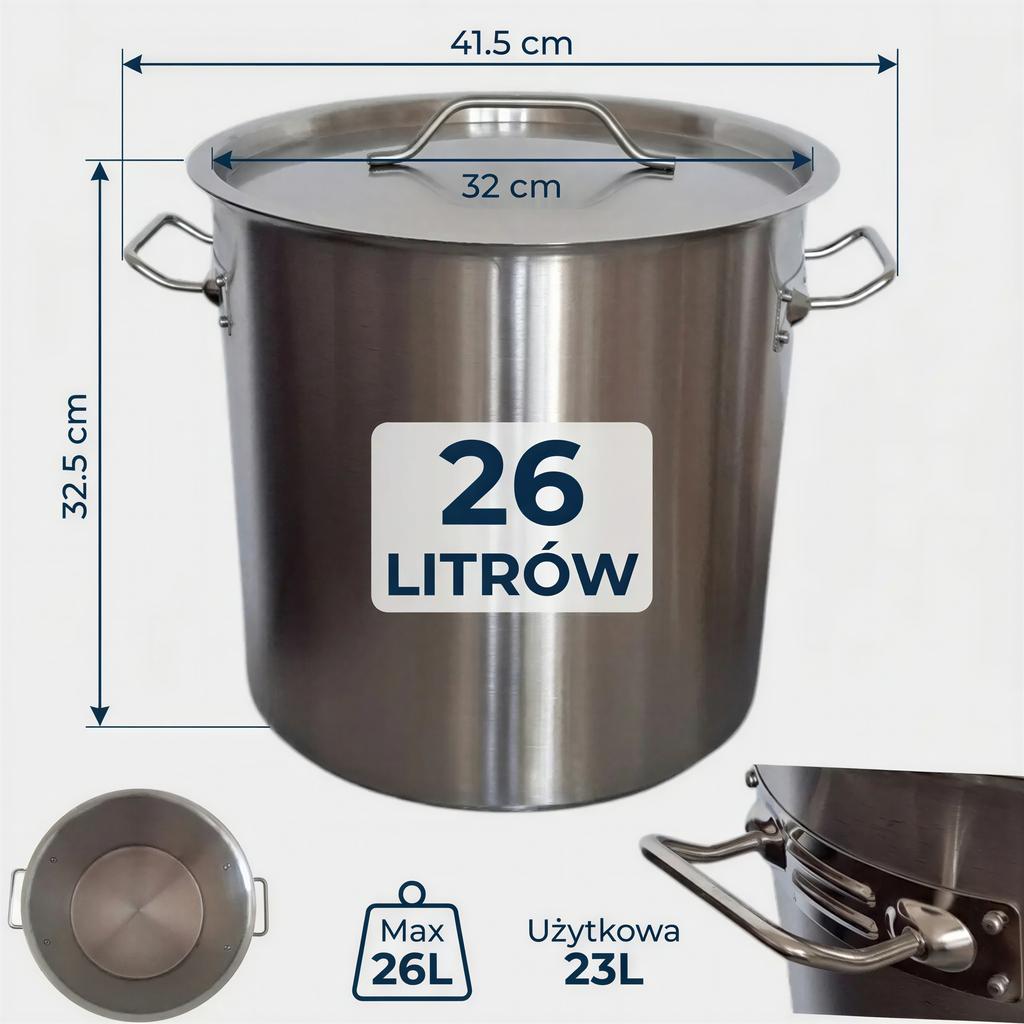 Steel Pot 26L With Metal Lid For Cooking Silver 32.5 Cm