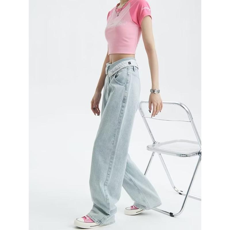 Straight Leg Pant Jeans for Women Spring and Summer High-waisted Loose Thin Wide-legged Dragging Trousers